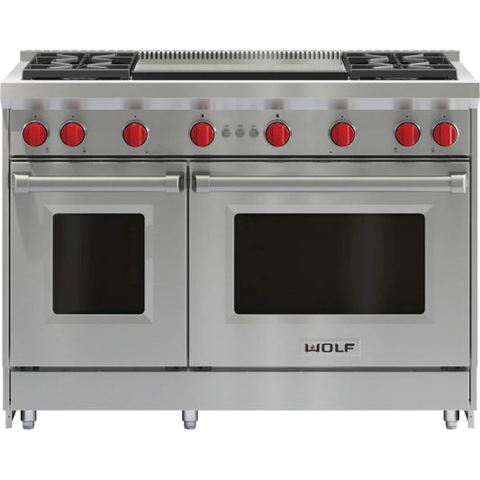 Wolf GR484DG 48" Gas Range with 4 Burners and Double Griddle