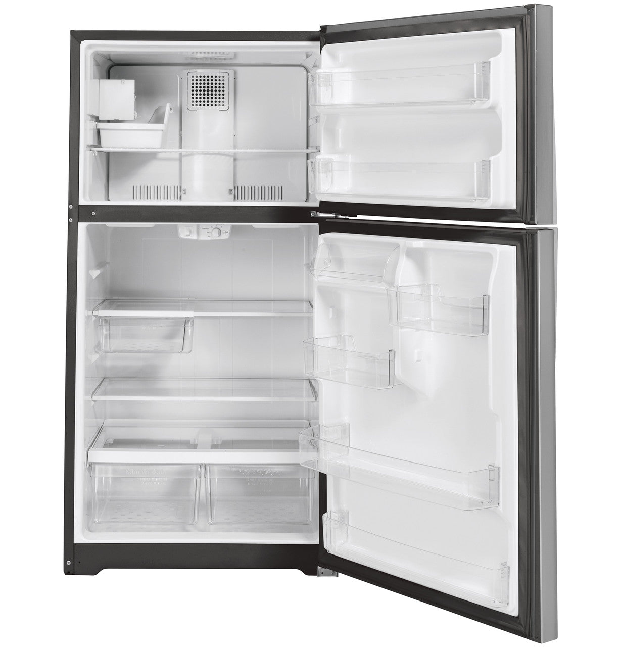 GE ENERGY STAR 19.2 Cu. Ft. Top‑Freezer Refrigerator with Factory Installed Icemaker GIE19JSNRSS