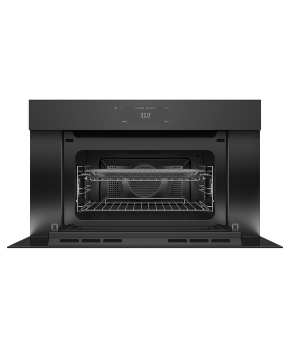 Fisher & Paykel OM30NMUNB3 30" Handleless Compact Convection Speed Oven - Black Glass