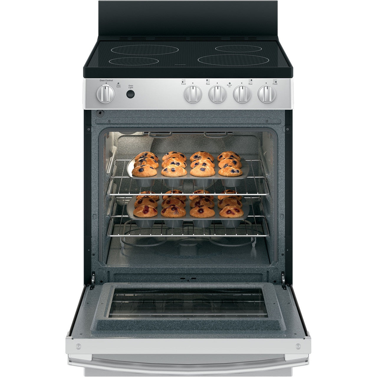 GE JAS640RMSS 24" Free-Standing / Slide-In Front-Control Electric Range with Steam Clean – Stainless Steel
