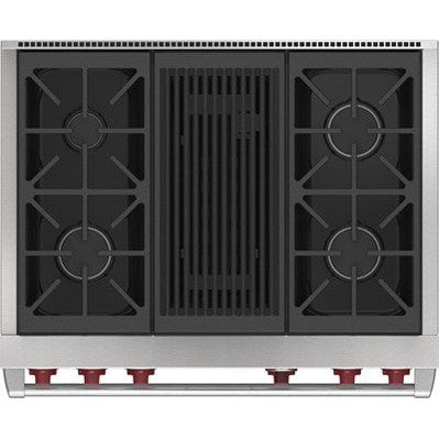 Wolf 36" Dual Fuel Range - 4 Burners and Infrared Charbroiler DF36450C/BK/P - Black