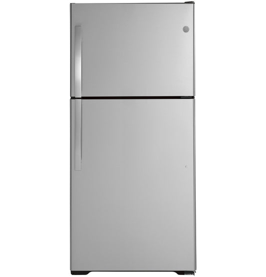 GE ENERGY STAR 19.2 Cu. Ft. Top‑Freezer Refrigerator with Factory Installed Icemaker GIE19JSNRSS