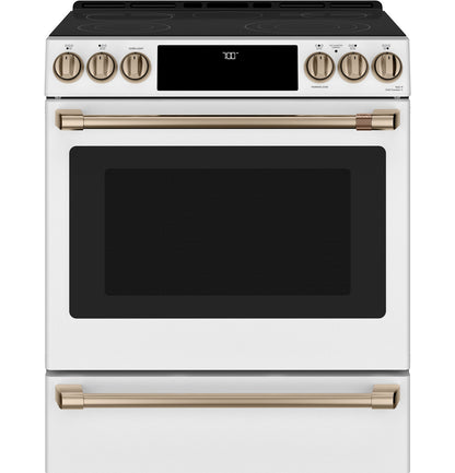 Cafe CES700P4MW2 30" Smart Slide-In Radiant and Convection Range with Warming Drawer