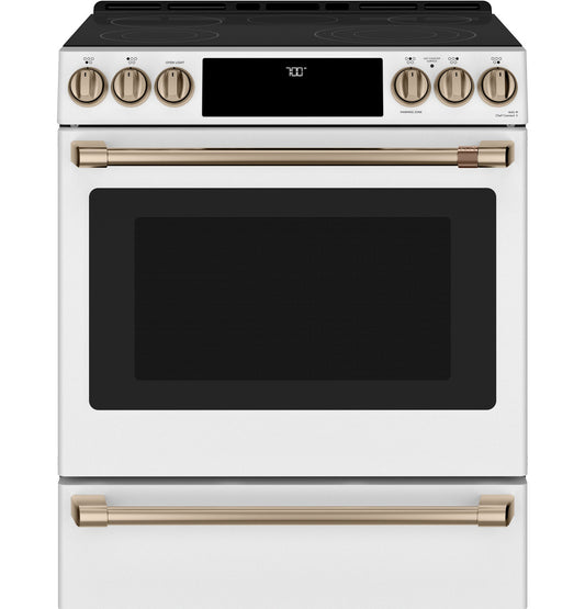 Cafe CES700P4MW2 30" Smart Slide-In Radiant and Convection Range with Warming Drawer