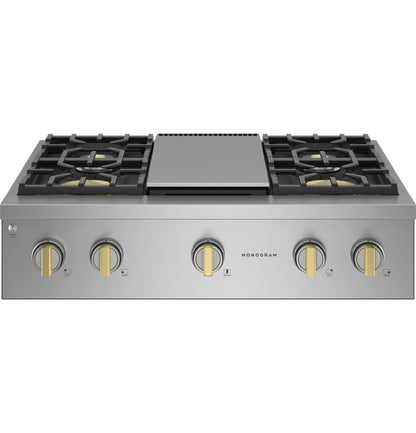 Monogram ZGU364NDTSS 36" Professional Gas Rangetop with 4 Burners & Griddle - Stainless Steel