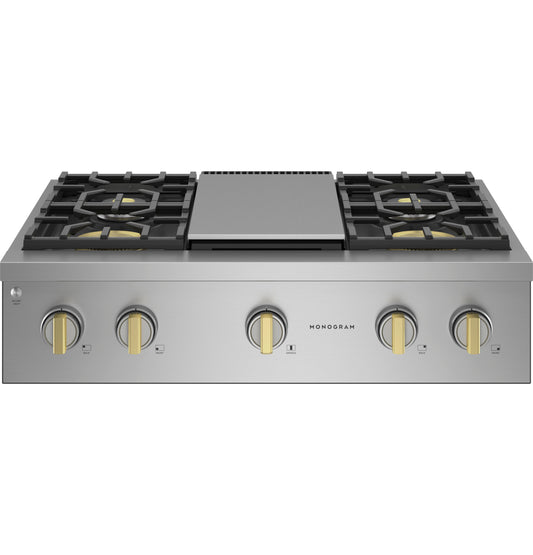 Monogram ZGU364NDTSS 36" Professional Gas Rangetop with 4 Burners & Griddle - Stainless Steel