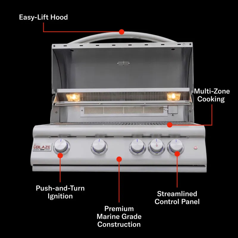 Blaze BLZ-4LTE3MG-LP/NG 32" 4-Burner Marine Grade Premium LTE+ Built-In Gas Grill – 316L Stainless Steel