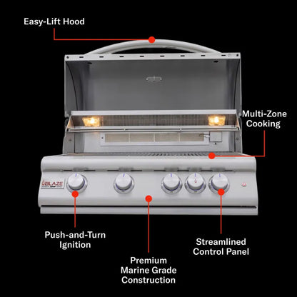 Blaze BLZ-4LTE3MG-LP/NG 32" 4-Burner Marine Grade Premium LTE+ Built-In Gas Grill – 316L Stainless Steel