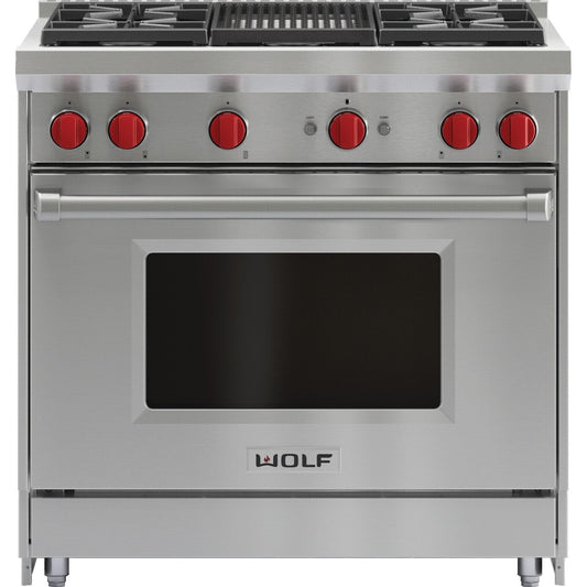 Wolf GR364C 36" Gas Range with 4 Burners and Charbroiler