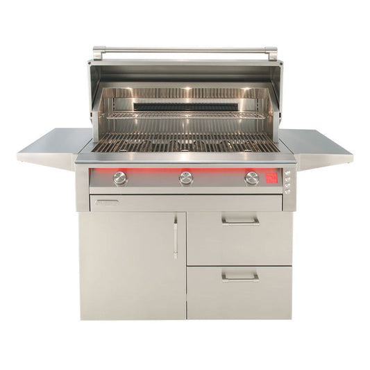 Alfresco AIPG-42C 42-inch professional freestanding gas grill with stainless steel construction and multiple cooking burners.