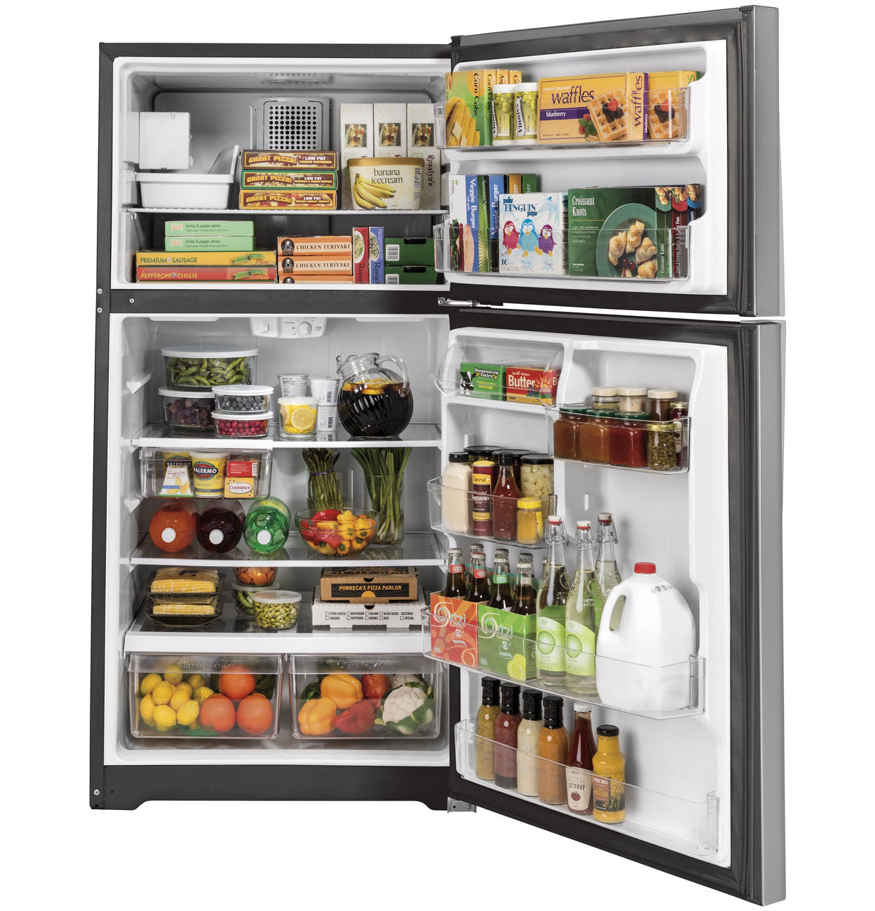 GE ENERGY STAR 19.2 Cu. Ft. Top‑Freezer Refrigerator with Factory Installed Icemaker GIE19JSNRSS