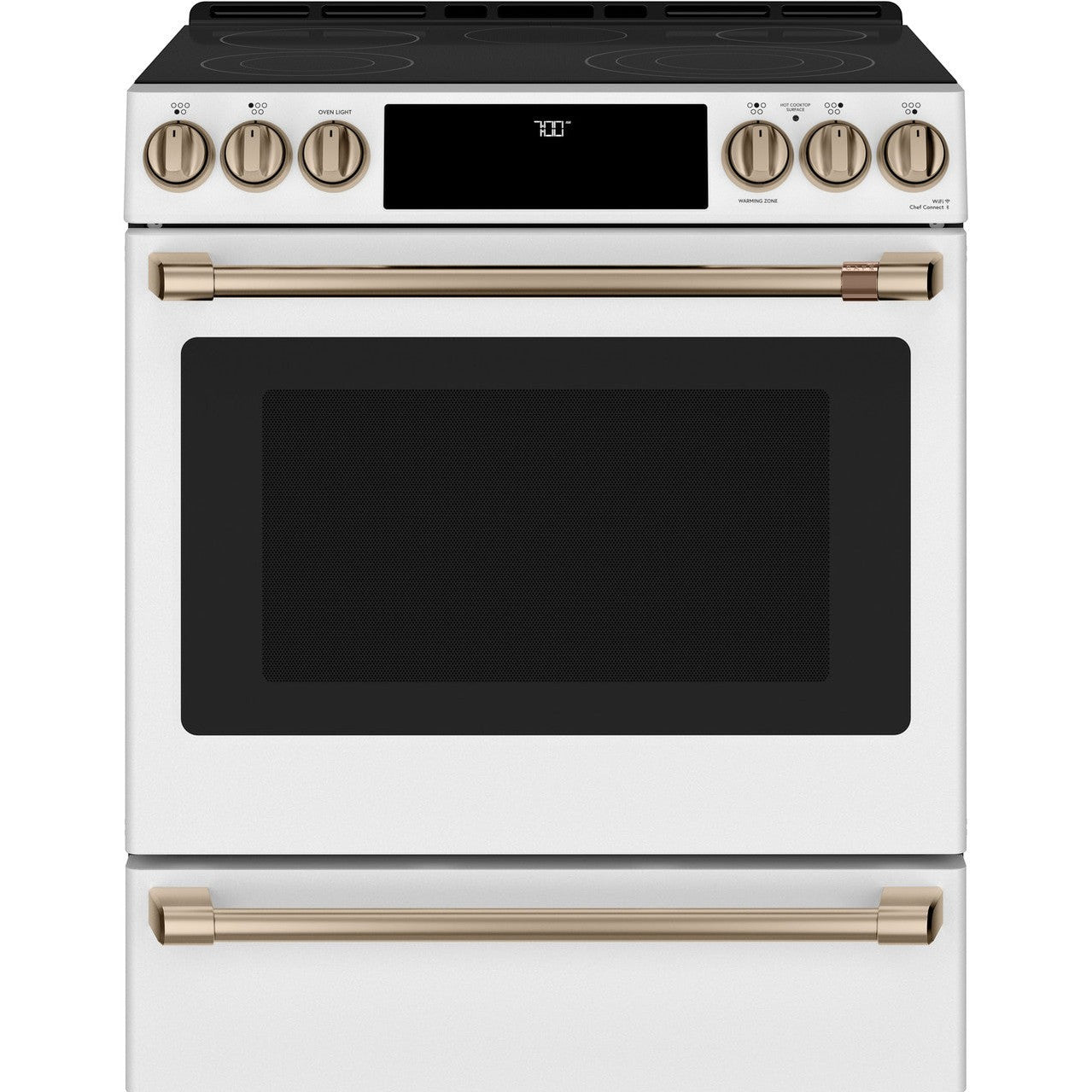 Cafe CES700P4MW2 30" Smart Slide-In Radiant and Convection Range with Warming Drawer