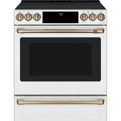 Cafe CES700P4MW2 30" Smart Slide-In Radiant and Convection Range with Warming Drawer