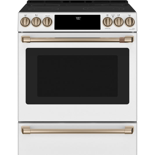 Cafe CES700P4MW2 30" Smart Slide-In Radiant and Convection Range with Warming Drawer