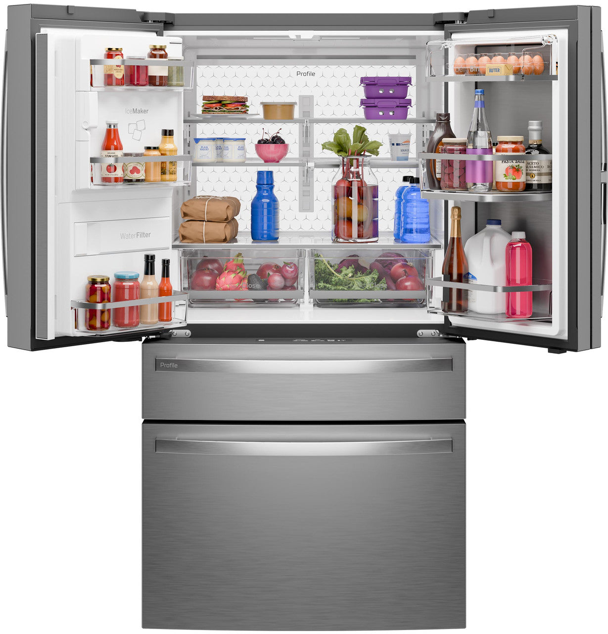 GE Profile PXD22HYYFS 36" Counter-Depth 4-Door French Door Refrigerator with Kitchen Assistant - Stainless Steel