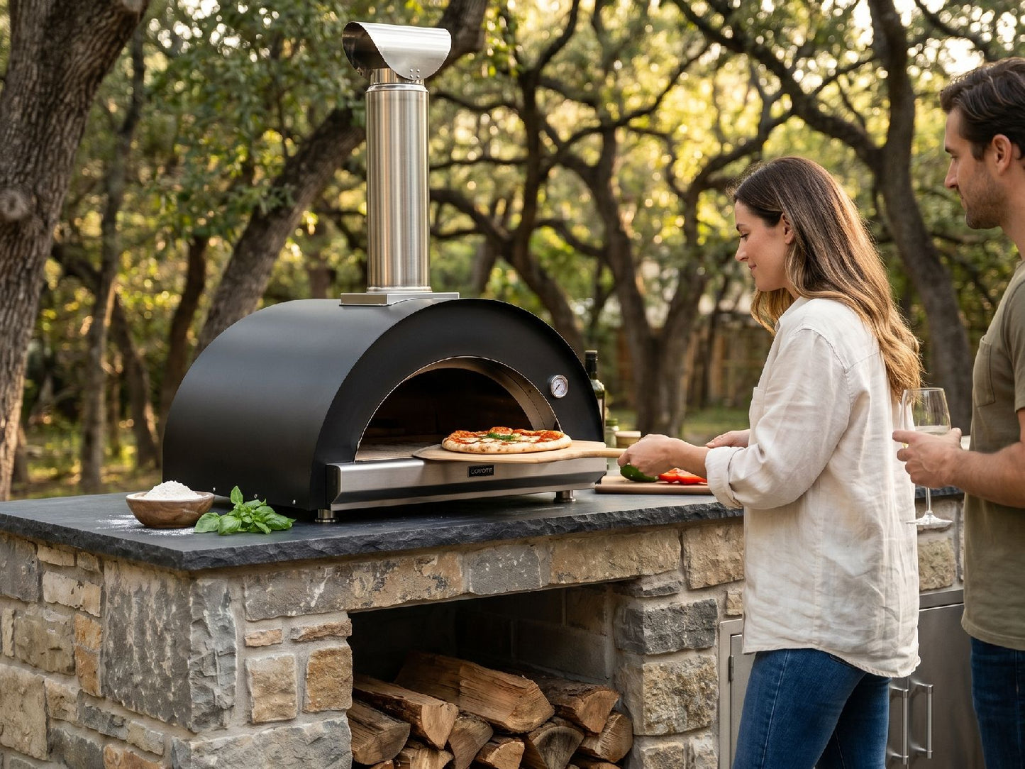 Coyote C1PZ40WMB 40" DUOMO Wood-Fired Pizza Oven – Matte Black