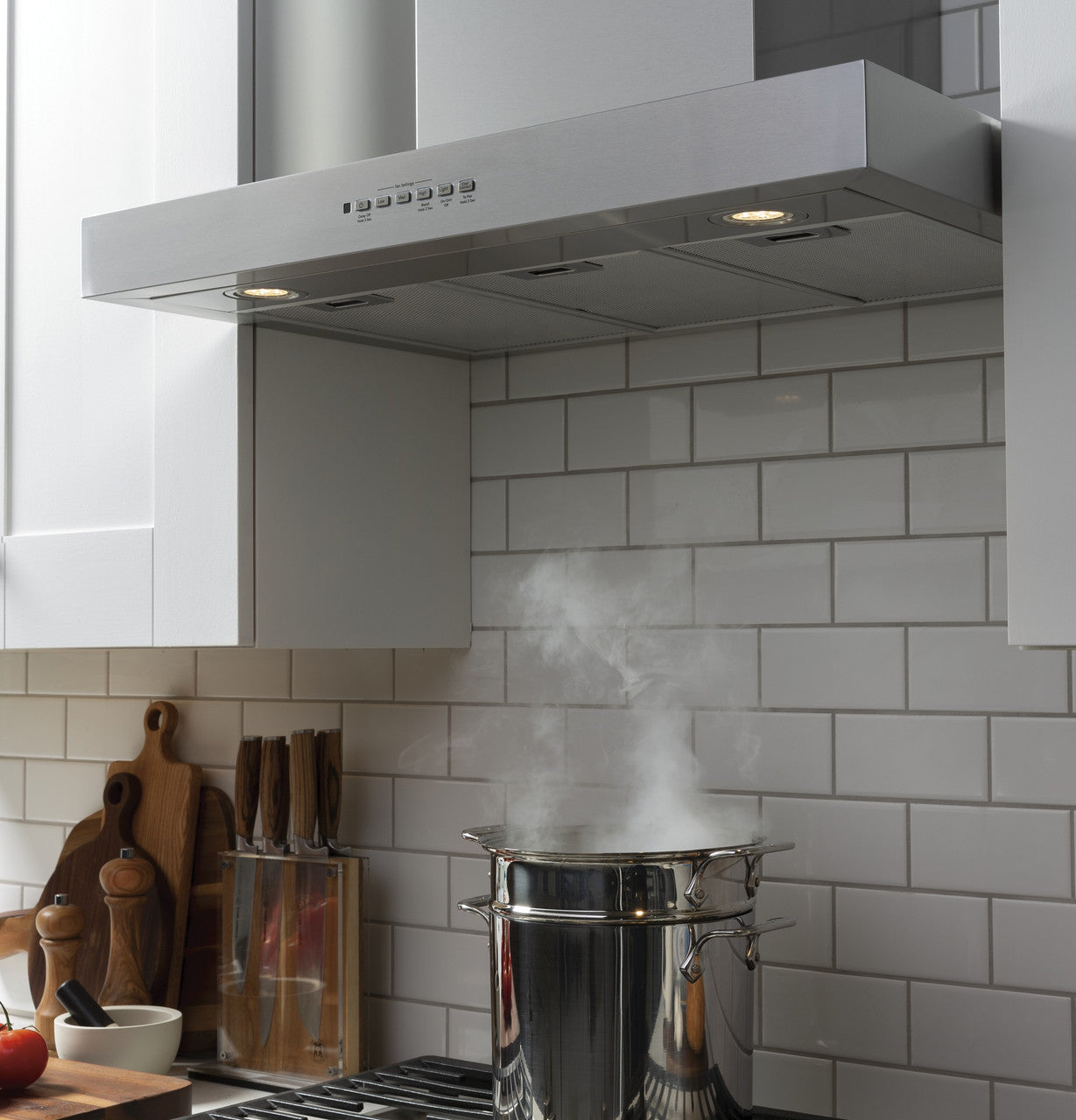 GE UVW8301SLSS 30" Designer Wall-Mount Hood with Dimmable LED Lighting – Stainless Steel