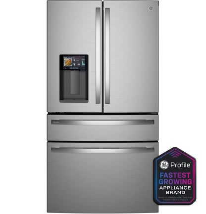 GE Profile PXD22HYYFS 36" Counter-Depth 4-Door French Door Refrigerator with Kitchen Assistant - Stainless Steel