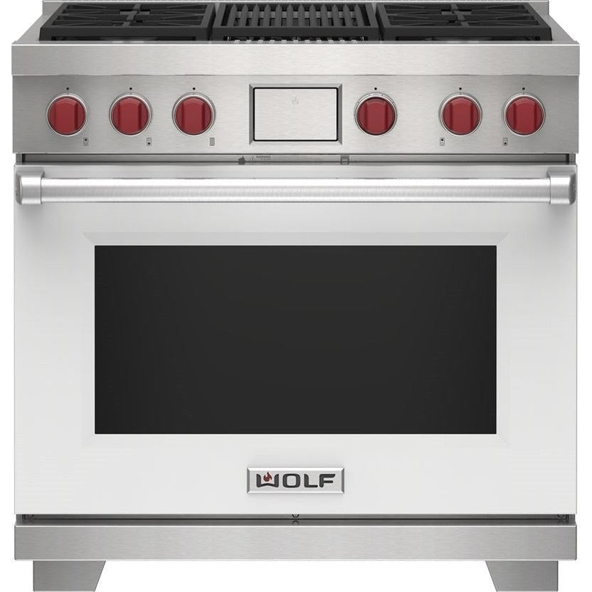 Wolf 36" Dual Fuel Range - 4 Burners and Infrared Charbroiler DF36450C/WH/P - White
