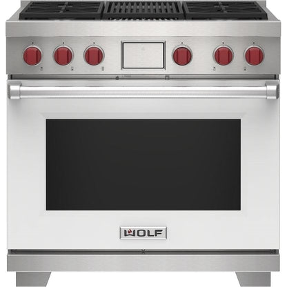 Wolf 36" Dual Fuel Range - 4 Burners and Infrared Charbroiler DF36450C/WH/P - White