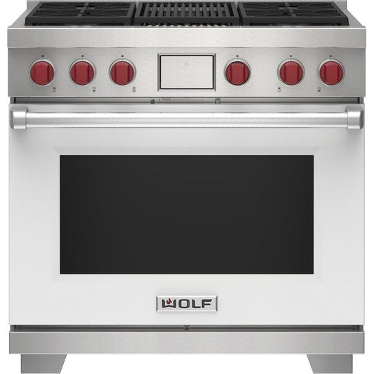 Wolf 36" Dual Fuel Range - 4 Burners and Infrared Charbroiler DF36450C/WH/P - White