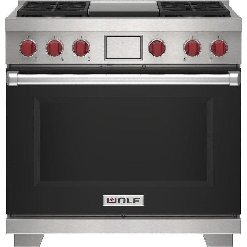 Wolf 36" Dual Fuel Range - 4 Burners and Infrared Griddle DF36450G/BK/P - Black