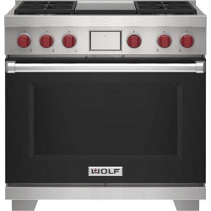 Wolf 36" Dual Fuel Range - 4 Burners and Infrared Griddle DF36450G/BK/P - Black