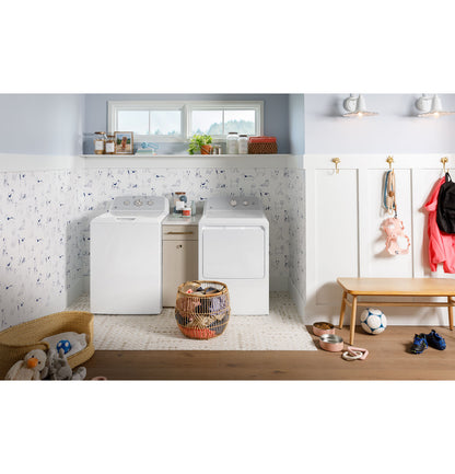 GE GTW385ASWWS Washer & GTD38EASWWS / GTD38GASWWS Dryer Laundry Pair – White