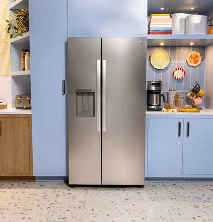GE GSS28NYYFS 36" Side-by-Side Refrigerator with Extra Tall Dispenser and In-Door Icemaker – Fingerprint Resistant Stainless Steel
