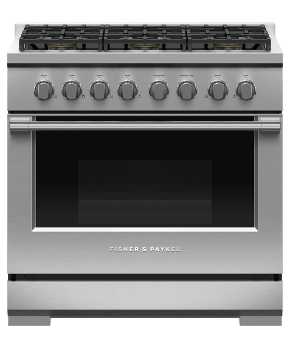 Fisher & Paykel RGV3-366-N 36" Professional Gas Range, 6 Burners – Stainless Steel