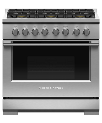 Fisher & Paykel RGV3-366-N 36" Professional Gas Range, 6 Burners – Stainless Steel