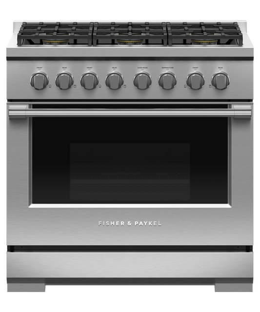 Fisher & Paykel RGV3-366-N 36" Professional Gas Range, 6 Burners – Stainless Steel
