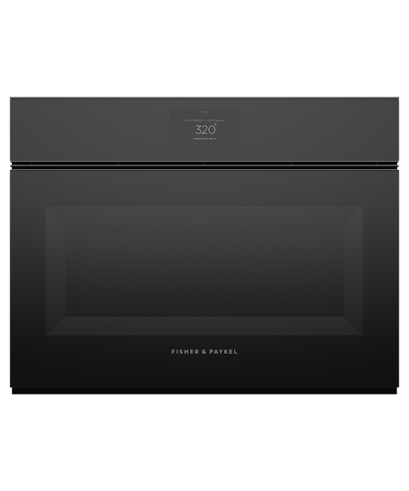 Fisher & Paykel OM24NMTNB1 24" Handleless Compact Convection Speed Oven - Black Glass