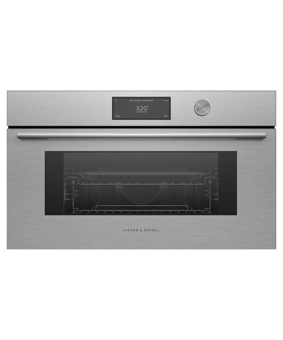 Fisher & Paykel OM30NCUDX3 30" Compact Convection Speed Oven - Brushed Silver Glass
