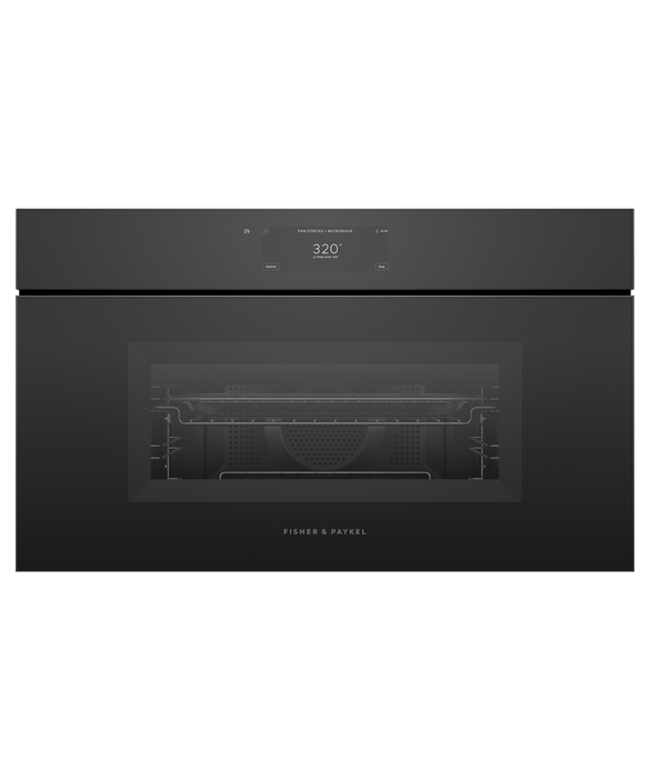 Fisher & Paykel OM30NMUNB3 30" Handleless Compact Convection Speed Oven - Black Glass
