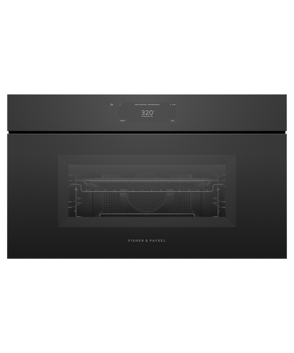 Fisher & Paykel OM30NMUNB3 30" Handleless Compact Convection Speed Oven - Black Glass