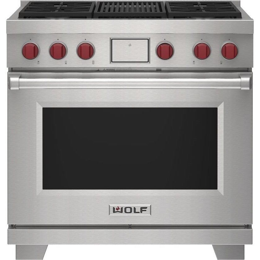 Wolf 36" Dual Fuel Range - 4 Burners and Infrared Charbroiler DF36450C/S/P