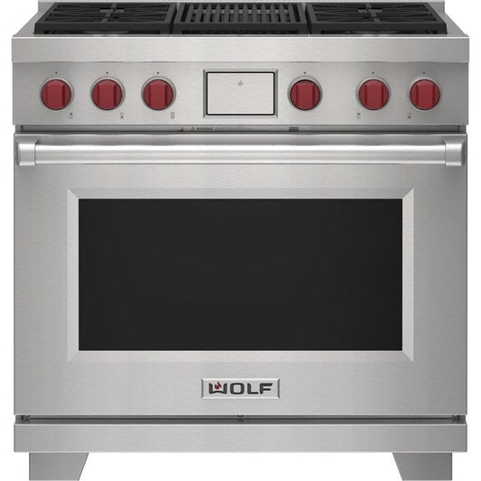 Wolf 36" Dual Fuel Range - 4 Burners and Infrared Charbroiler DF36450C/S/P