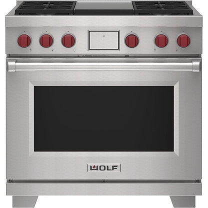 Wolf 36" Dual Fuel Range - 4 Burners and Infrared Griddle DF36450G/S/P