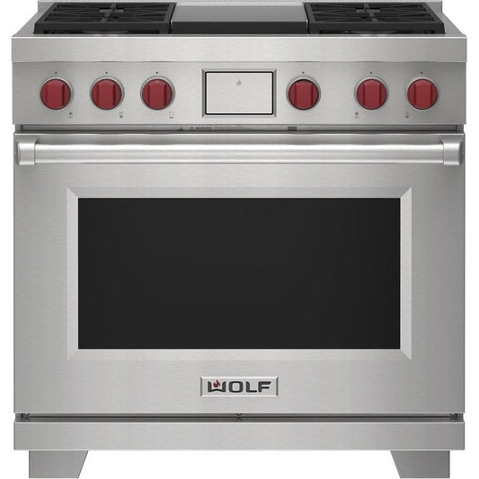 Wolf 36" Dual Fuel Range - 4 Burners and Infrared Griddle DF36450G/S/P