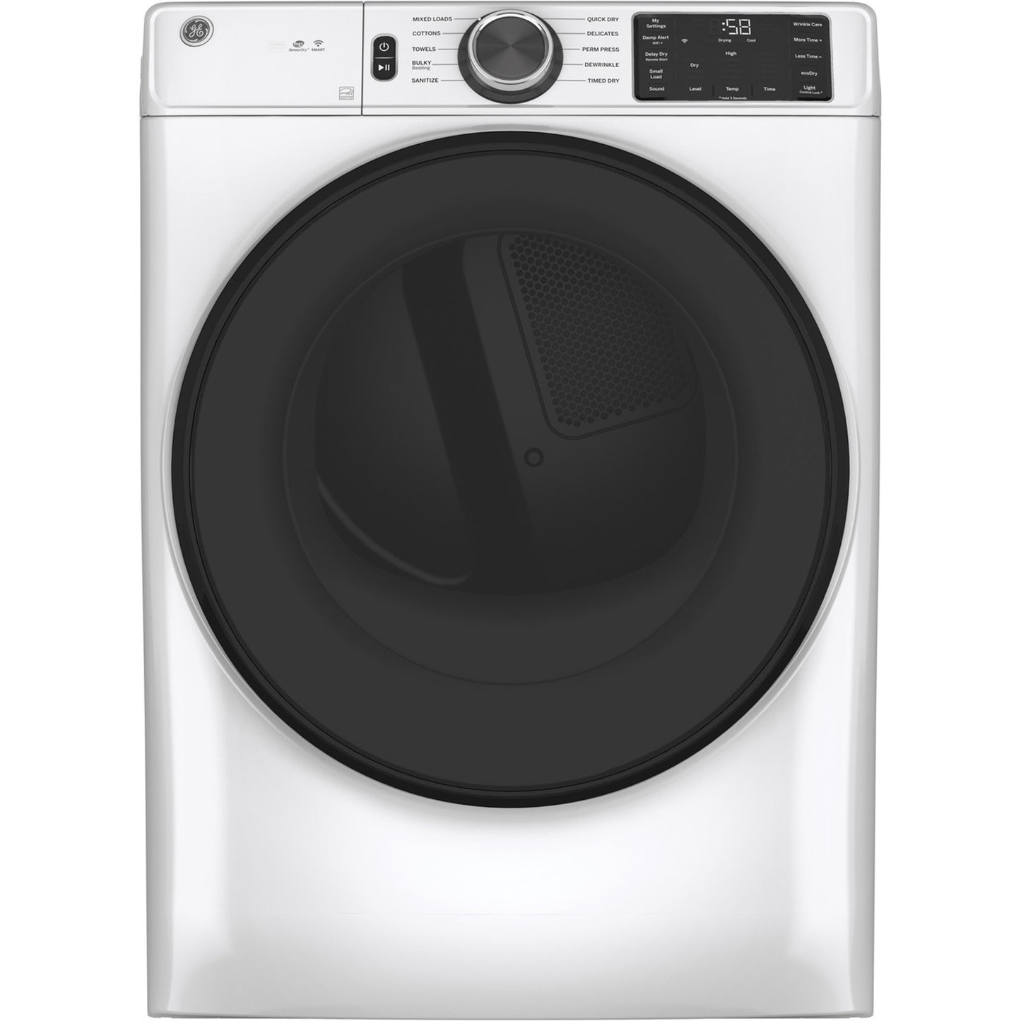 GE® ENERGY STAR® GFD55ESSNWW  7.8 cu. ft. Capacity Smart Front Load Electric Dryer with Sanitize Cycle