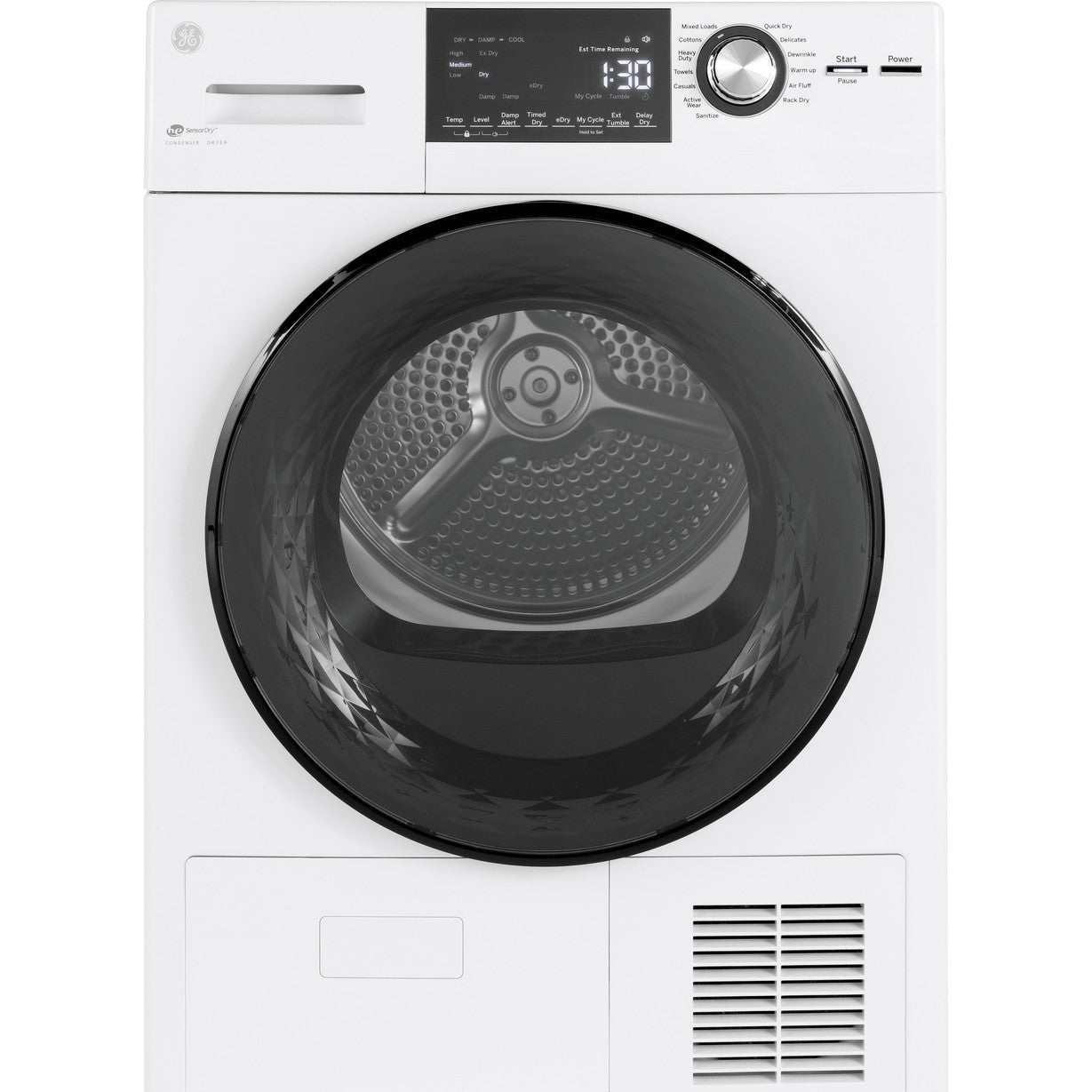GE ENERGY STAR® GFT14ESSMWW 24" 4.1 Cu. Ft. Front Load Ventless Condenser Electric Dryer with Stainless Steel Basket