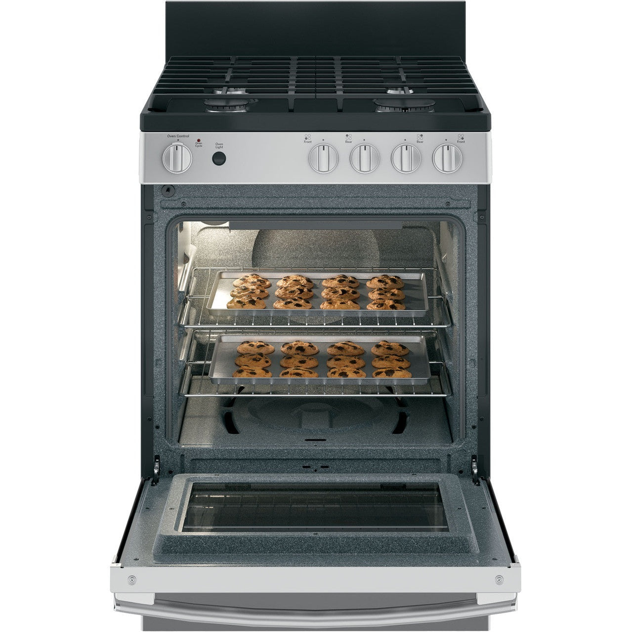 GE JGAS640RMSS 24" Free-Standing / Slide-In Front-Control Gas Range with Steam Clean – Stainless Steel