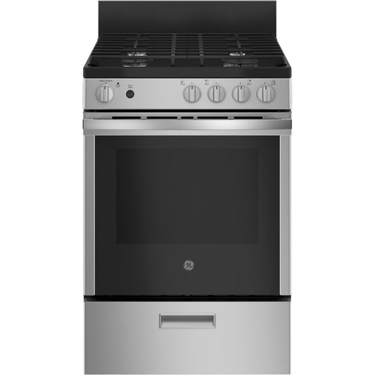 GE JGAS640RMSS 24" Free-Standing / Slide-In Front-Control Gas Range with Steam Clean – Stainless Steel