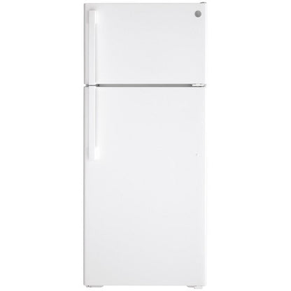 GE ENERGY STAR 17.5 cu. ft. white top-freezer refrigerator with adjustable shelves and freezer compartment