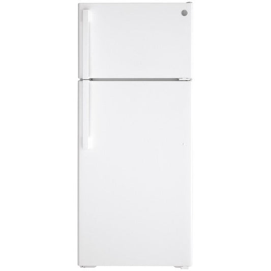 GE ENERGY STAR 17.5 cu. ft. white top-freezer refrigerator with adjustable shelves and freezer compartment