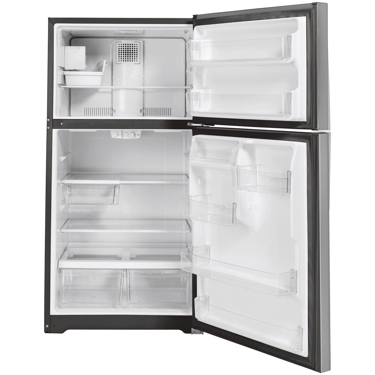 GE ENERGY STAR 19.2 Cu. Ft. Top‑Freezer Refrigerator with Factory Installed Icemaker GIE19JSNRSS