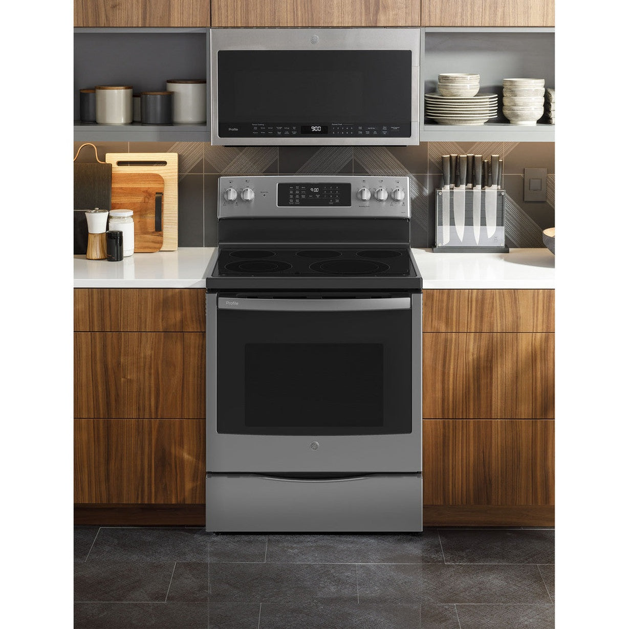 GE Profile PB900YVFS 30" 5.3 Cu. Ft. Smart Freestanding Electric Convection Range with No Preheat Air Fry