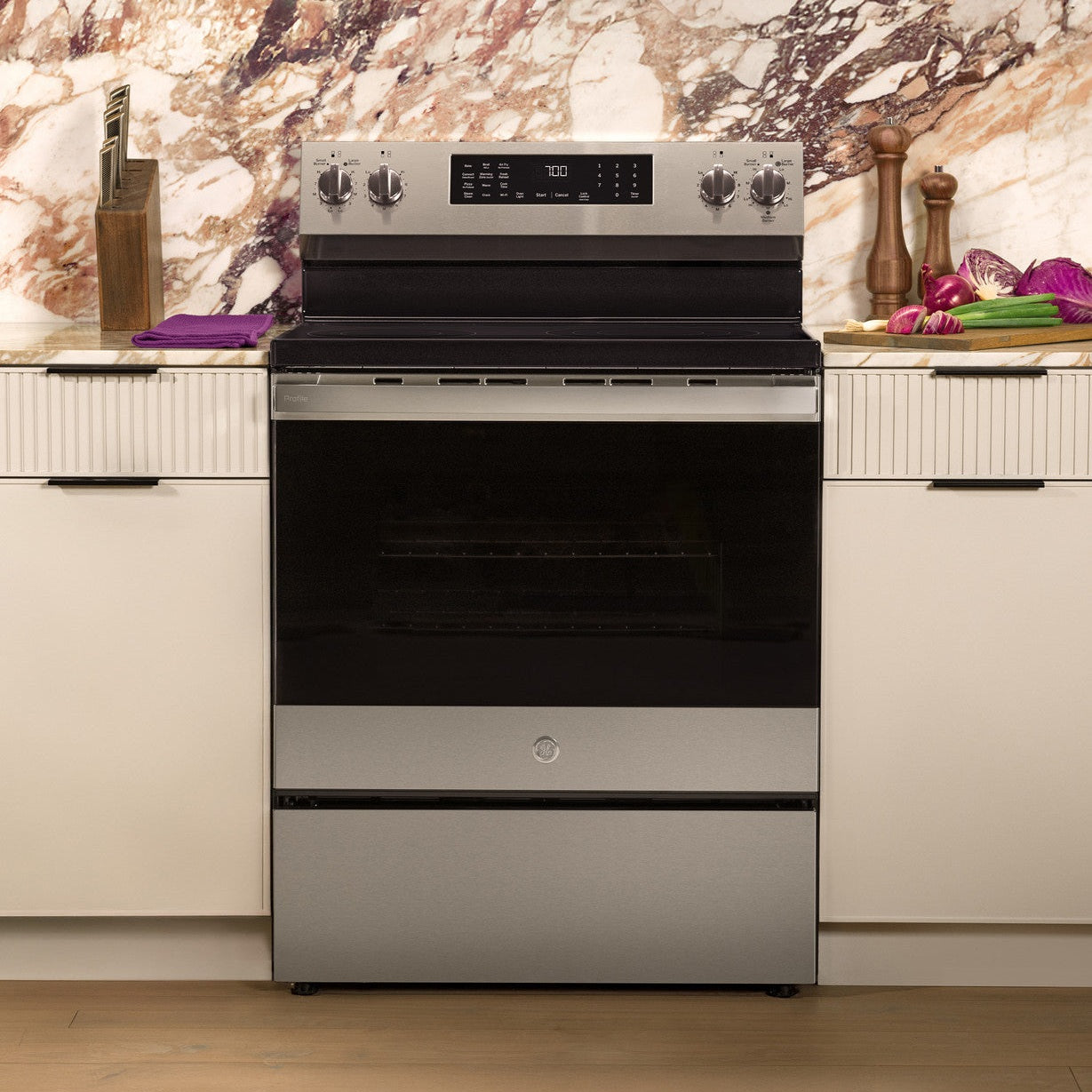 GE Profile PRF700AYFS 30" Smart Freestanding Electric Range with No Preheat Air Fry