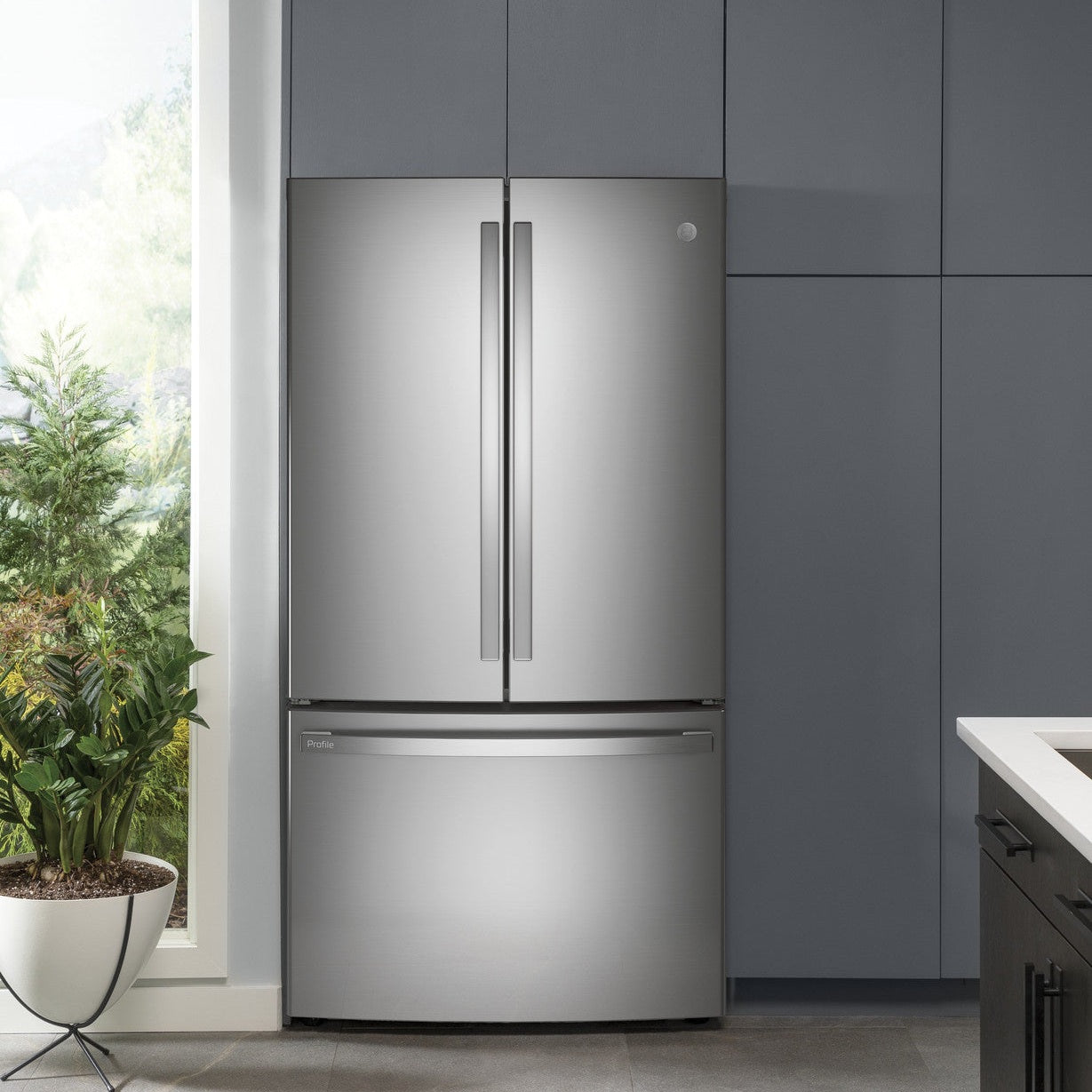GE Profile PWE23KYNFS 36" 23.1 Cu. Ft. Counter-Depth French Door Refrigerator with Hands-Free AutoFill